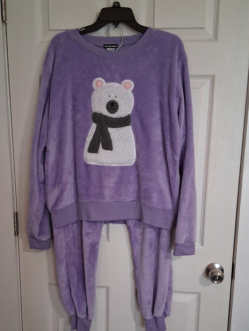 Super Cute Womens Plush Purple Bear Pajama Set